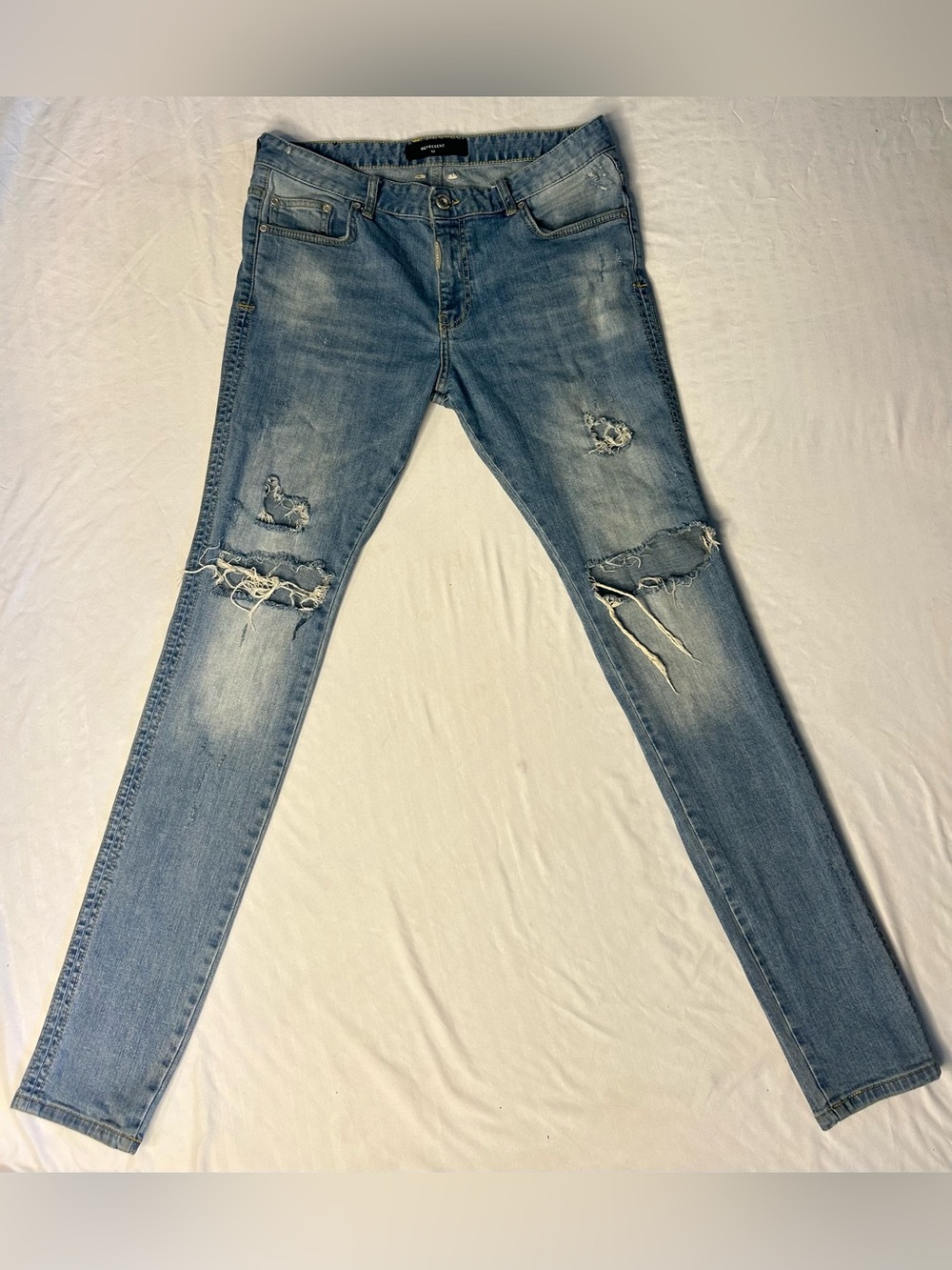 Represent Distressed Skinny Jeans Light Wash Denim Size 32 Designer Streetwear
